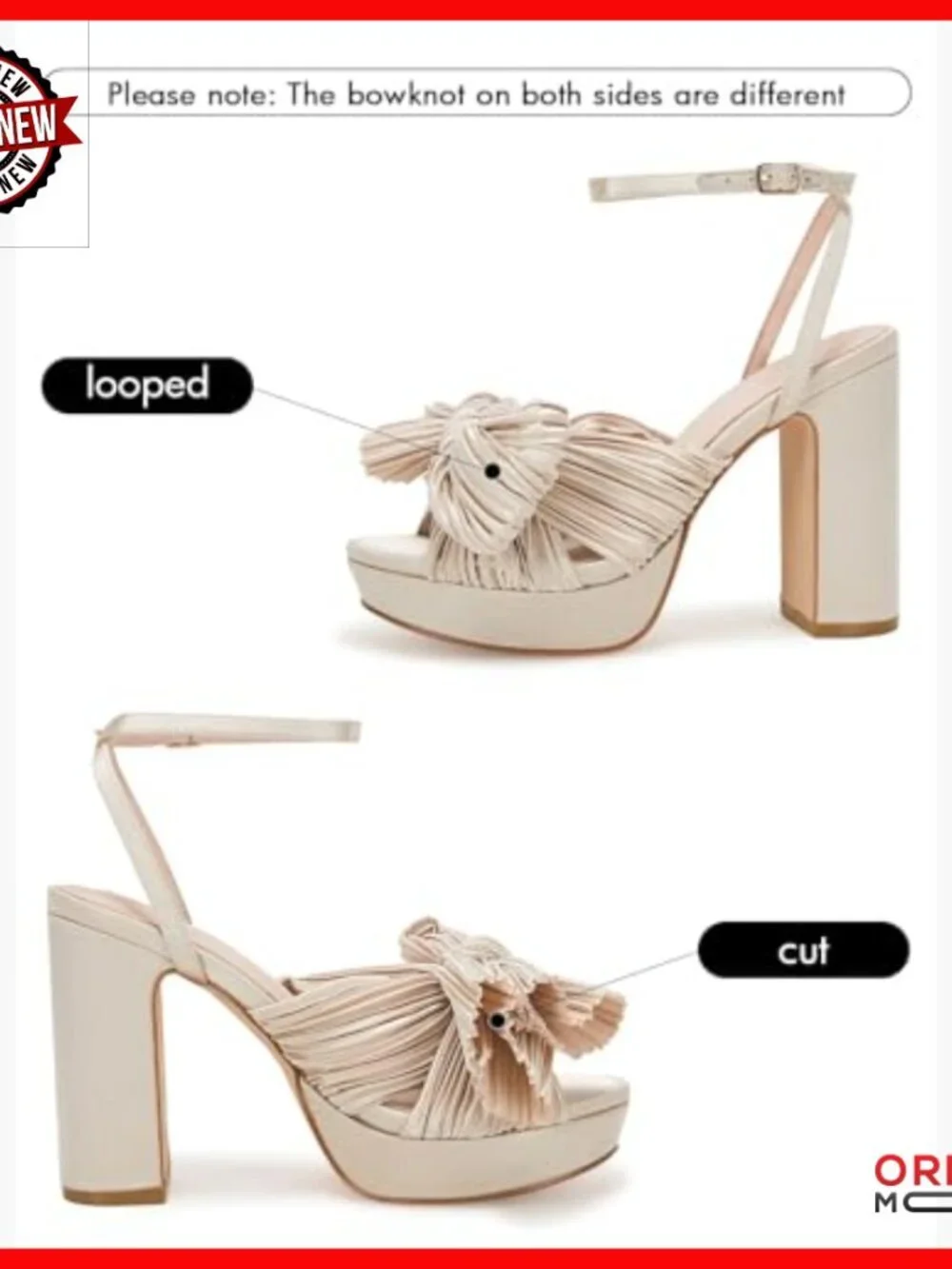 Pleated Bow Knot Platform Heeled Sandals Open Toe Chunky Block Heel Ankle Strap